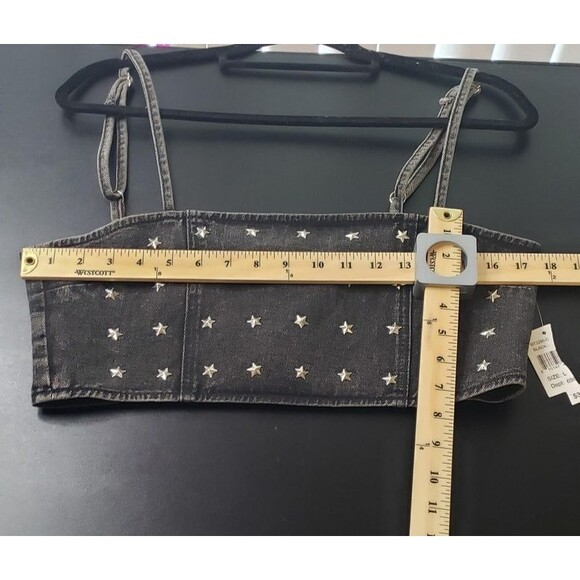 Baevely Crop Top Womens L Black Wash Denim Star Studded Patriotic Rock Biker - Picture 8 of 10